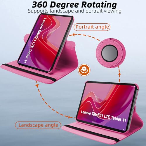 TGK 360 Rotatable Smart Flip Case Cover for Lenovo Tab K11 11 Inch (Hot Pink) - Image 2