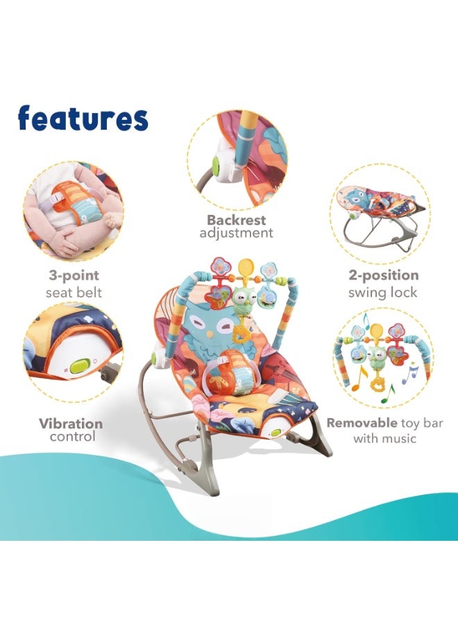 Baby Bouncer Seat, Baby Rocker, Swings and Vibrations seat for Infants, Portable Baby Swing with Music Box and Toys, Adjustable Multi Position, Newborn to Toddler, Owl Aurora - Image 4