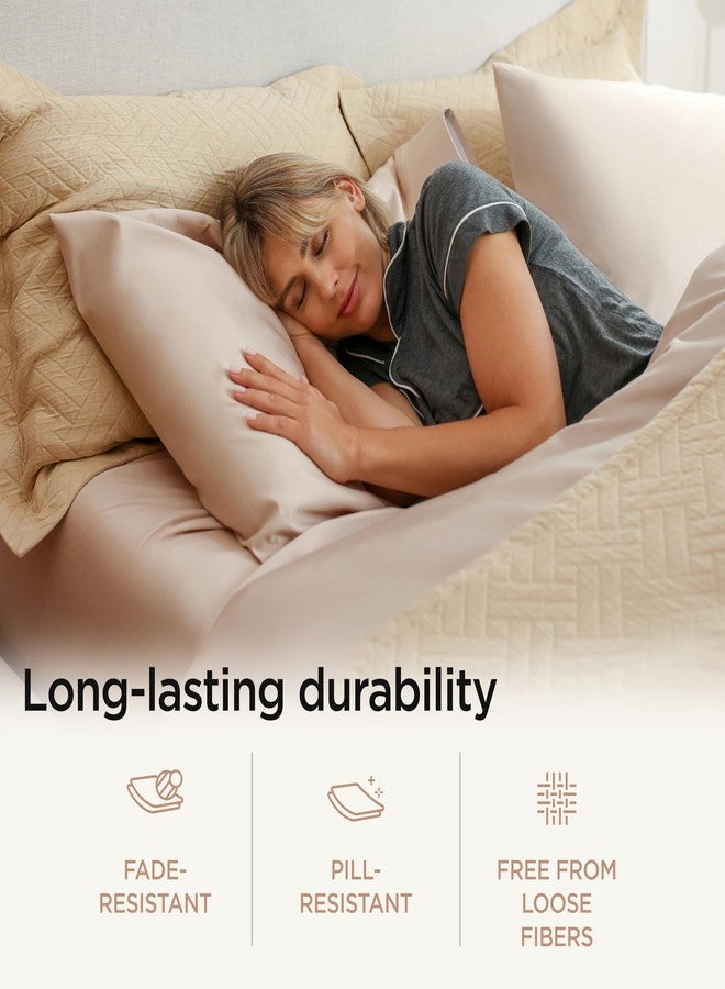 Threadmill 100% Cotton Sheets for Twin XL Size Bed - 600 Thread Count Twin XL Bed Sheets Set with 15” Deep Pocket - Sateen Weave 3-Piece Bedding Set with Cooling Effect, Beige - Image 5