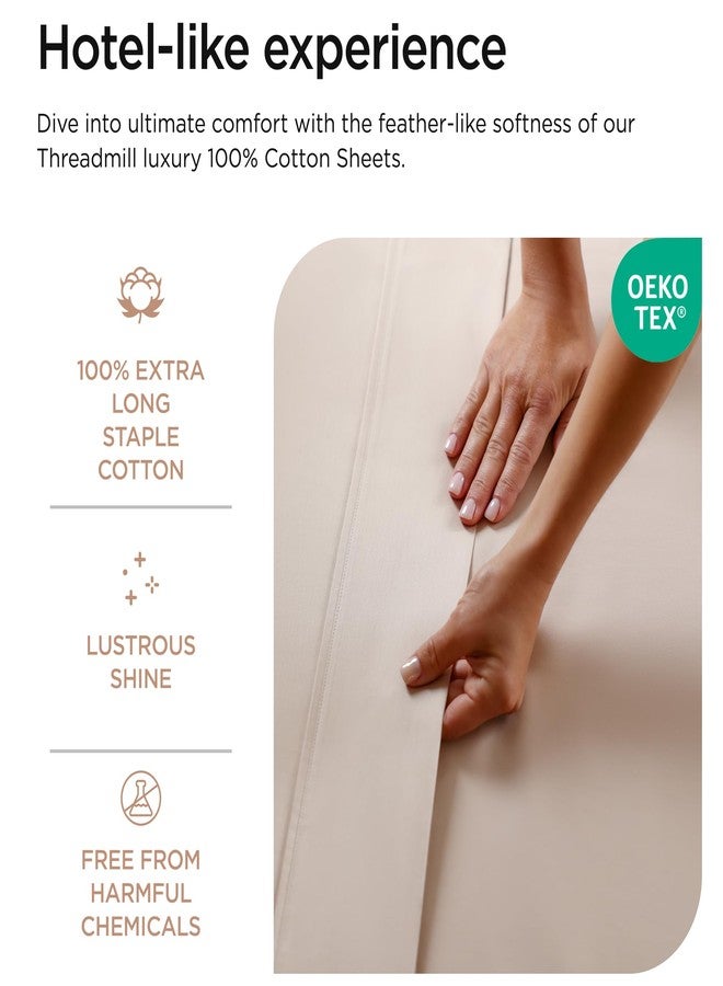Threadmill 100% Cotton Sheets for Twin XL Size Bed - 600 Thread Count Twin XL Bed Sheets Set with 15” Deep Pocket - Sateen Weave 3-Piece Bedding Set with Cooling Effect, Beige - Image 4