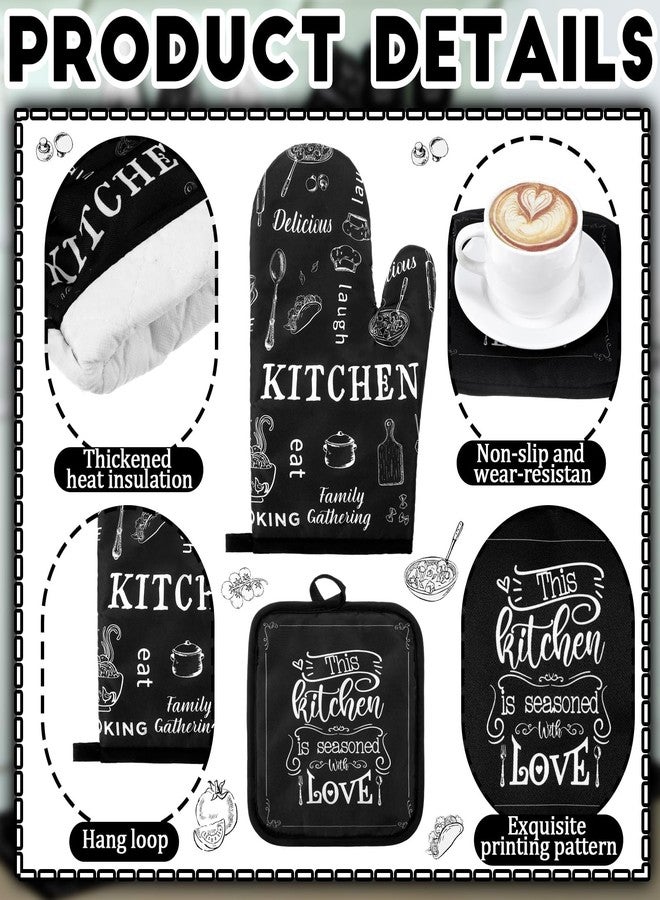 Fourluoo Rustic Kitchen Towels and Kitchen Rugs for Floor, Oven Gloves and Pot Holders - Rustic Towels for Home Decor, Gifts (10 Piece Set, Classic Black and White) - Image 5