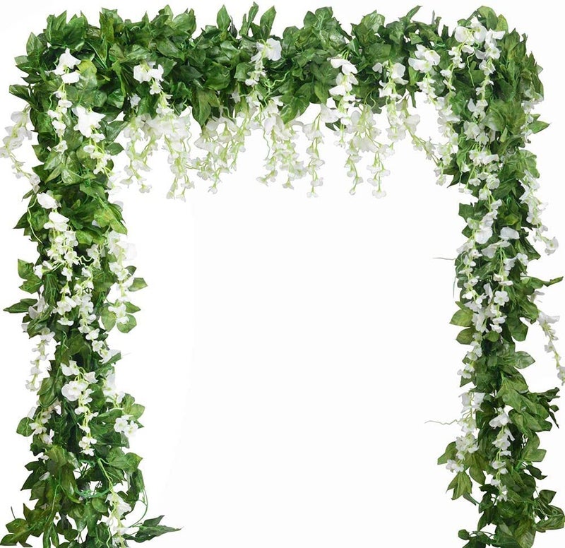 5pack Wisteria Garland Artificial Flower Garland Fake Wisteria Vines for Wedding Floral DecorTotal 36 FtWhite