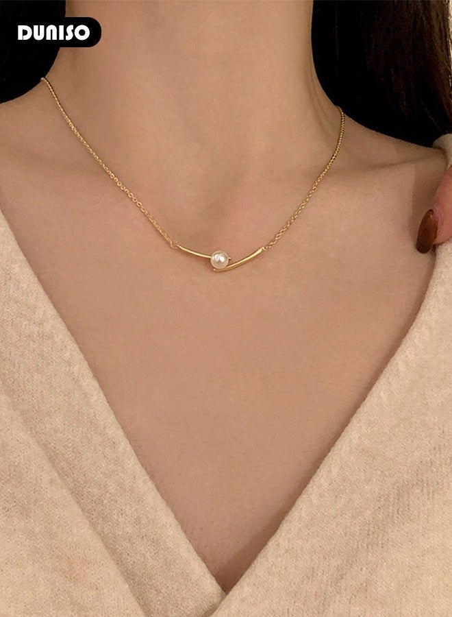 DUNISO Pearl Necklace 925 Sterling Silver Choker Necklace Silver Choker Chain Pearl Pendant Necklace Simple Necklace Chain Jewelry for Women Teen Girls - Image 3