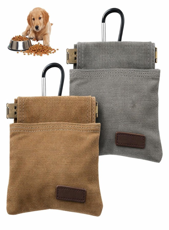 Psiriol 2Pcs Dog Treat Pouch, Hand Free Puppy Dogs Treat Bag with Carabiner Portable Auto Closing Dog Walking Bag Pets Feed Snack Reward Pocket for Outdoor Puppy Walking Use Dog Training ( Brown & Grey ) - Image 1