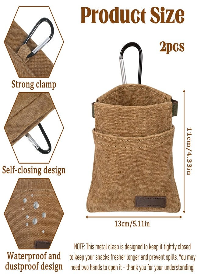 Psiriol 2Pcs Dog Treat Pouch, Hand Free Puppy Dogs Treat Bag with Carabiner Portable Auto Closing Dog Walking Bag Pets Feed Snack Reward Pocket for Outdoor Puppy Walking Use Dog Training ( Brown & Grey ) - Image 2