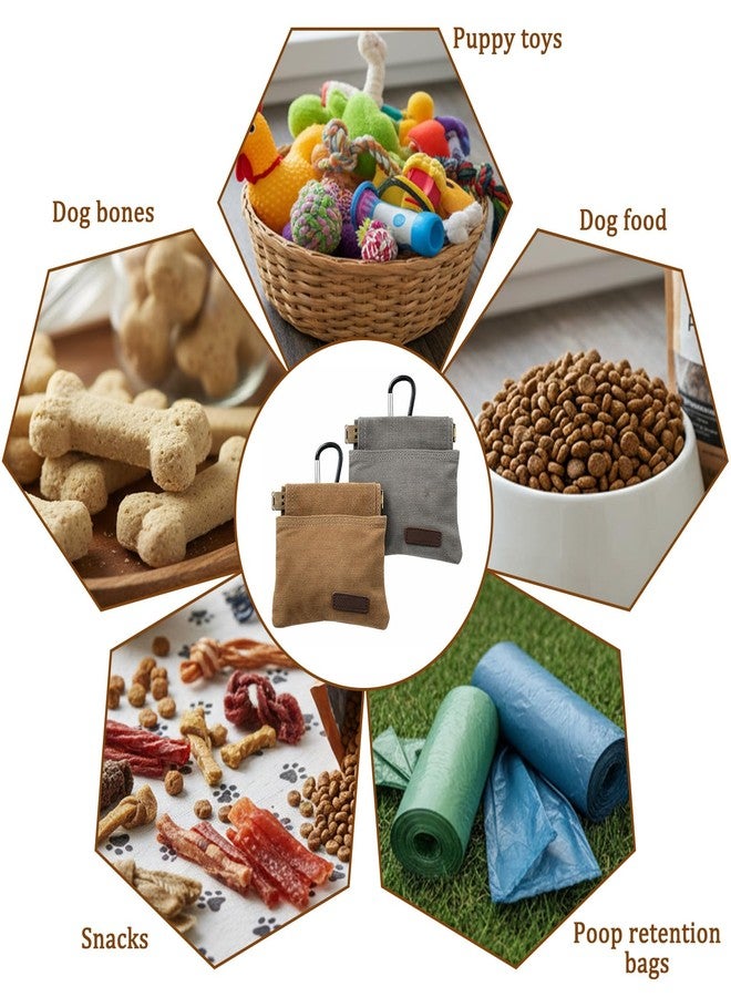 Psiriol 2Pcs Dog Treat Pouch, Hand Free Puppy Dogs Treat Bag with Carabiner Portable Auto Closing Dog Walking Bag Pets Feed Snack Reward Pocket for Outdoor Puppy Walking Use Dog Training ( Brown & Grey ) - Image 3
