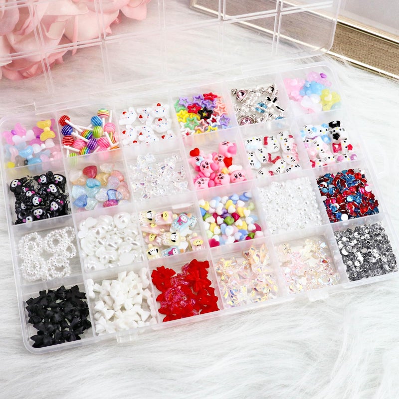 Briskbloom Mix Assorted 3D Nail Charms Kawaii Kitty Bowknot Lollipop Bear Planet Cross Nail Charm Supplies with Rhinestones Pearls Cartoon Nail Gems for Nail Design DIY Crafts Accessories - Image 2