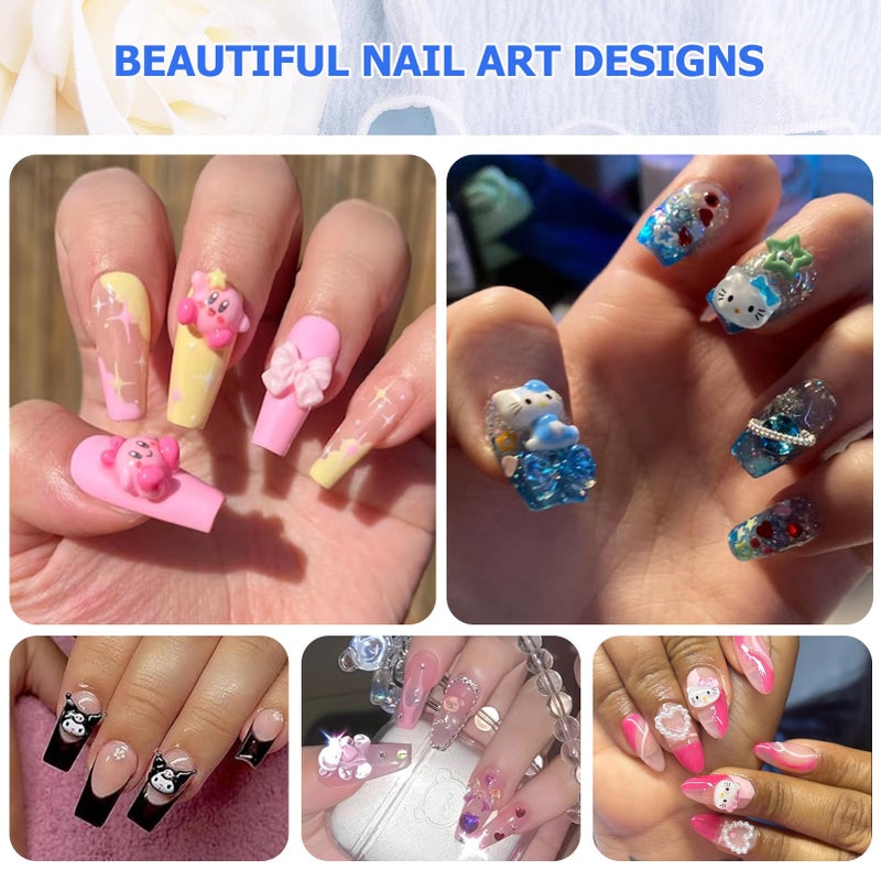 Briskbloom Mix Assorted 3D Nail Charms Kawaii Kitty Bowknot Lollipop Bear Planet Cross Nail Charm Supplies with Rhinestones Pearls Cartoon Nail Gems for Nail Design DIY Crafts Accessories - Image 5