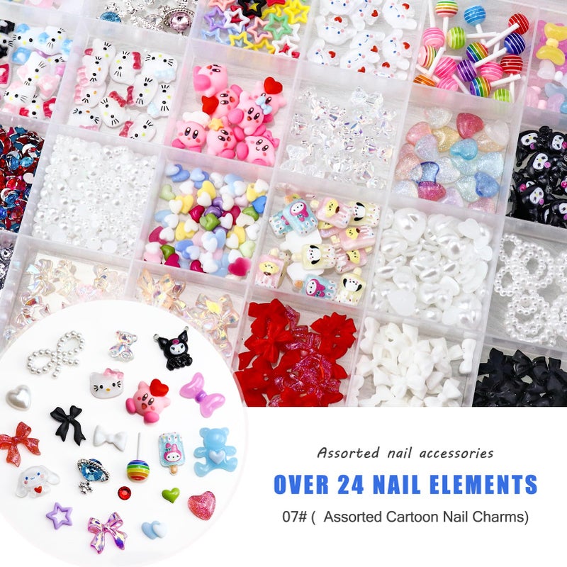 Briskbloom Mix Assorted 3D Nail Charms Kawaii Kitty Bowknot Lollipop Bear Planet Cross Nail Charm Supplies with Rhinestones Pearls Cartoon Nail Gems for Nail Design DIY Crafts Accessories - Image 3