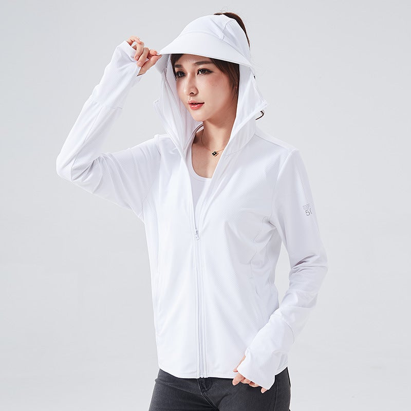 Generic Jiao Xia same style sunscreen clothing womens summer anti-ultraviolet Ice Silk breathable sunscreen clothing riding fishing special coat mens Female-Jade White