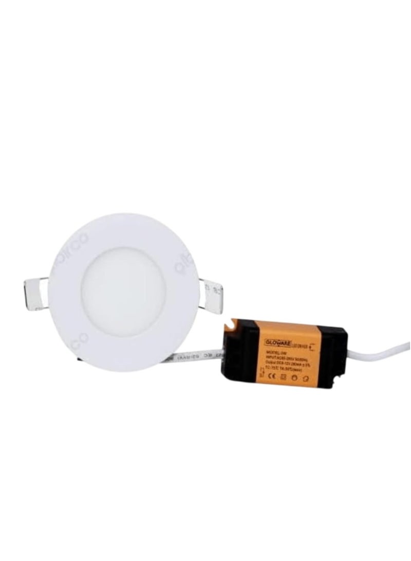 Gloware LED Slim Panel Light, 3W, Round, Warm White - Image 1