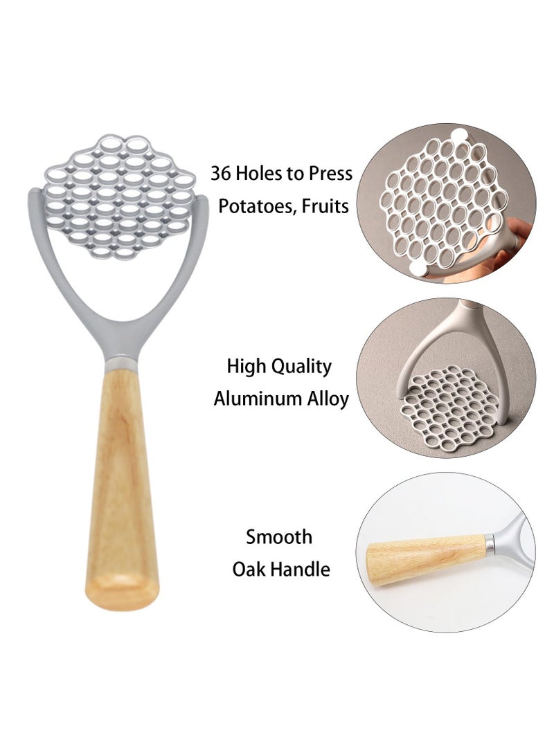 SYOSI Sturdy Masher, Potato Masher Aluminum Alloy with Non-slip Wood Handle, Manual Kitchen Tool/Food Masher, for Mashing Root Vegetables, Beans, Avocados, Fruits, Nuts, Fluffy Mashed Potato 9.25-Inch - Image 2