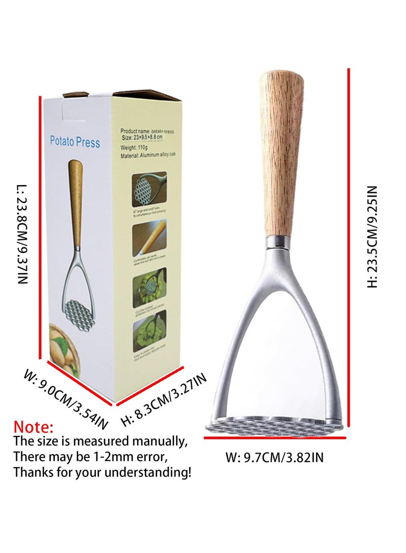 SYOSI Sturdy Masher, Potato Masher Aluminum Alloy with Non-slip Wood Handle, Manual Kitchen Tool/Food Masher, for Mashing Root Vegetables, Beans, Avocados, Fruits, Nuts, Fluffy Mashed Potato 9.25-Inch - Image 4