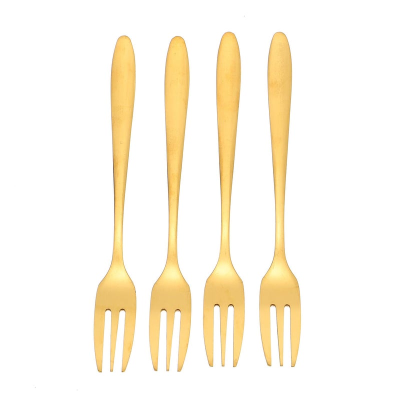 Gold Stainless Steel Three Prong Cake Forks 4 Pack For Dessert Fruit Appetizers Home Party Snacks - Image 2