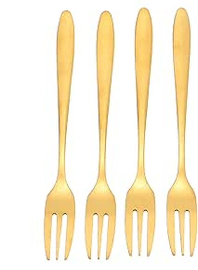 Gold Stainless Steel Three Prong Cake Forks 4 Pack For Dessert Fruit Appetizers Home Party Snacks - Image 1