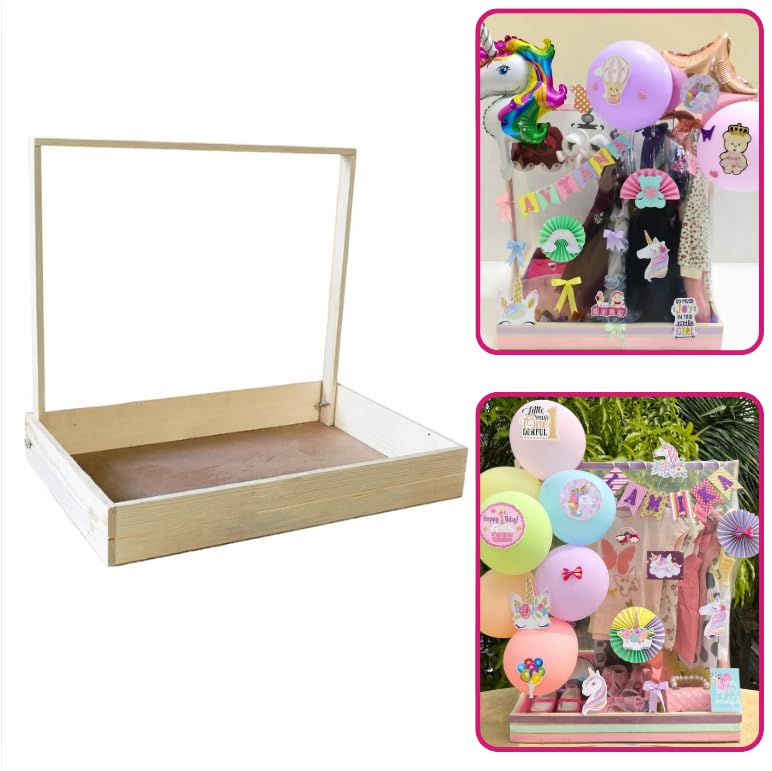 SIRI DECORE Baby Hamper Wooden Tray Basket For Baby Girl Gift Decoration Decorations Wooden Tray Gifting Tray - Image 1
