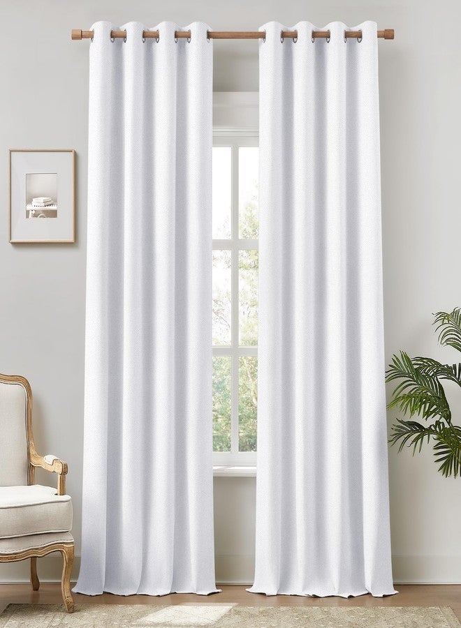 HOMEIDEAS 100% White Linen Blackout Curtains for Bedroom, 52 x 84 Inch Length 2 Panels Faux Linen Thermal Insulated Darkening Grommet Window Drapes for Living Room - Image 1