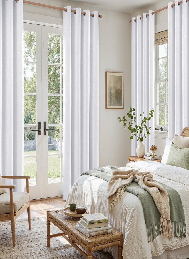 HOMEIDEAS 100% White Linen Blackout Curtains for Bedroom, 52 x 84 Inch Length 2 Panels Faux Linen Thermal Insulated Darkening Grommet Window Drapes for Living Room - Image 2
