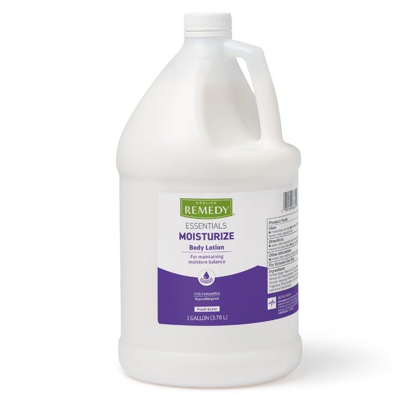 Medline Remedy Essentials Moisturizing Body Lotion 1 Gallon Bottle 1 Count Fresh Scent Hydrating NonGreasy For Dry Skin Hypoallergenic Men Women Elderly