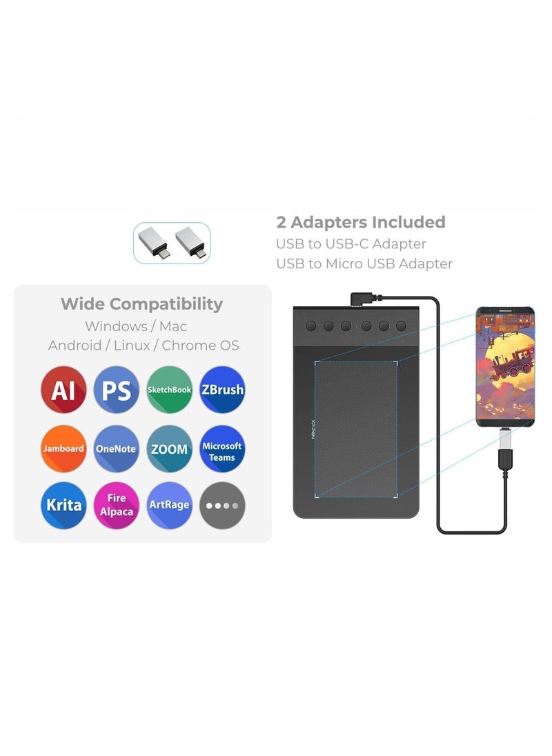 XP-PEN - G640S V2 Drawing Tablet Graphics Pen Tablet with Battery-Free Stylus 8192 Pressure 6x4 Inch Digital Tablet with 6 Customized Hot Keys for Chrome, Mac, Windows PC and Android - Image 1