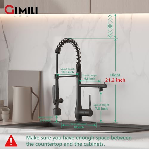 GIMILI Kitchen Faucet with LED Single Handle Kitchen Sink Faucet with Pull Down Sprayer Commercial Double-Headed Stainless Steel Kitchen Faucets Sink with Deck Plate Matte Black - Image 2