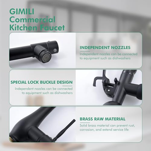 GIMILI Kitchen Faucet with LED Single Handle Kitchen Sink Faucet with Pull Down Sprayer Commercial Double-Headed Stainless Steel Kitchen Faucets Sink with Deck Plate Matte Black - Image 5