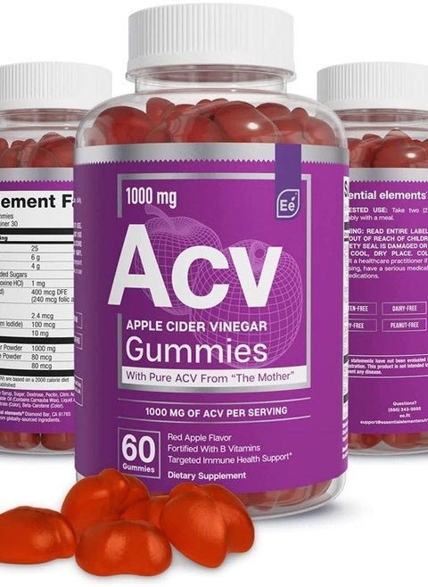 Apple Cider Vinegar Gummies from The Mother - Naturally-Sourced, Vegan ACV with Folic Acid and Vitamin B6 & B12 60 Count