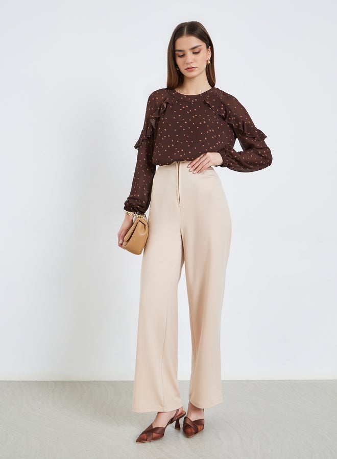 Styli Women Brown Polka Dot Long Sleeve Blouse - Image 2