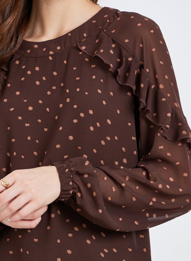 Styli Women Brown Polka Dot Long Sleeve Blouse - Image 3