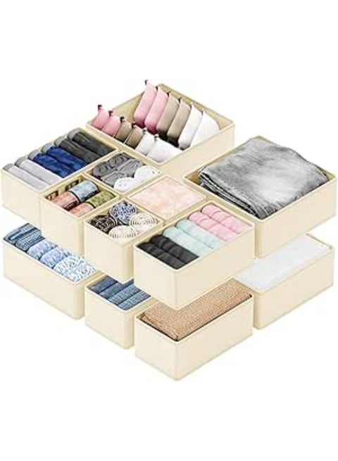 15 Pcs Clothes Drawer Organisers，Foldable Underwear Drawer Organizer and Closet Dividers，Storage Dresser Drawer Dividers，for Clothes, Socks, Bras, Underwear, Towels, Leggings, Jeans and Sweaters，Beige