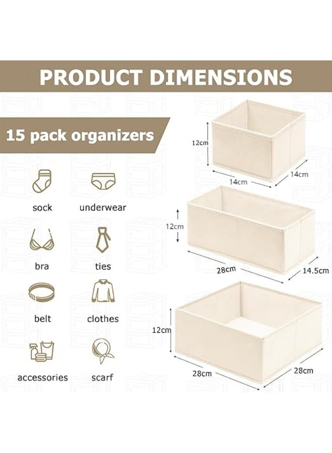 DUNISO 15 Pcs Clothes Drawer Organisers，Foldable Underwear Drawer Organizer and Closet Dividers，Storage Dresser Drawer Dividers，for Clothes, Socks, Bras, Underwear, Towels, Leggings, Jeans and Sweaters，Beige - Image 2