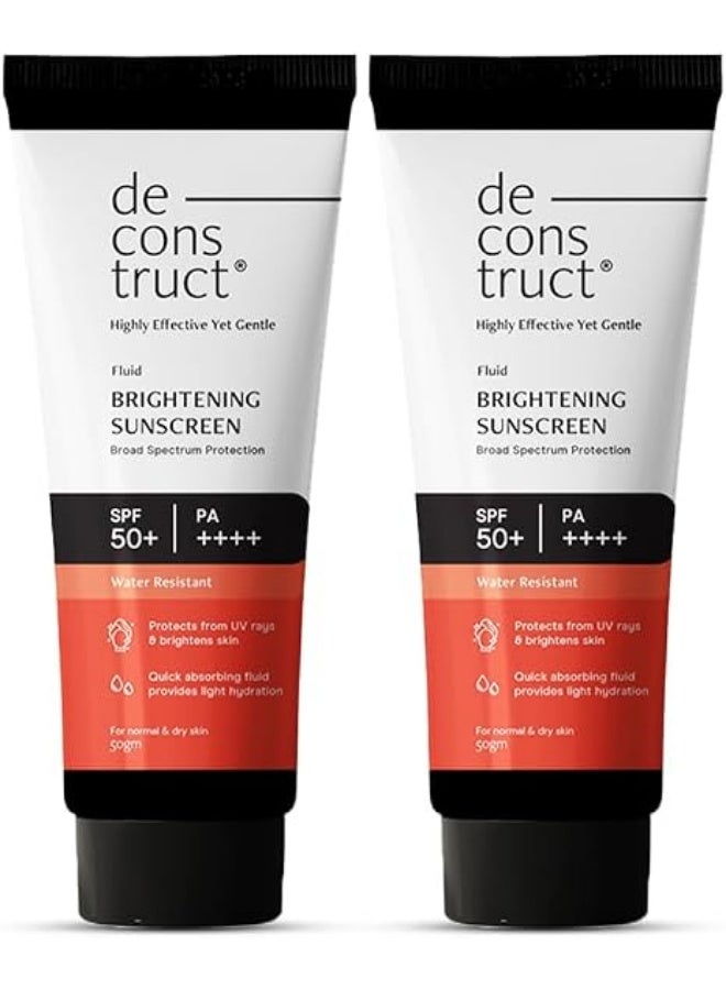 واقي الشمس السائل Deconstruct لتفتيح البشرة بعامل حماية SPF 50+ PA++++ | واقي شمس مع نياسيناميد | يفتح البشرة | لمسة نهائية ندية | يمنحها إشراقة | خفيف الوزن، سريع الامتصاص | مناسب للبشرة الجافة، الدهنية، المختلطة، والعادية |