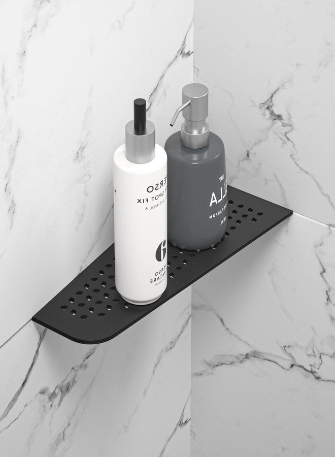 Bernkot Corner Shower Shelf 12" Matte Black 304 Stainless Steel Quadrilateral Corner Shelf Heavy Duty Recessed Bathroom Black Shelf No Drilling Needed - Image 5