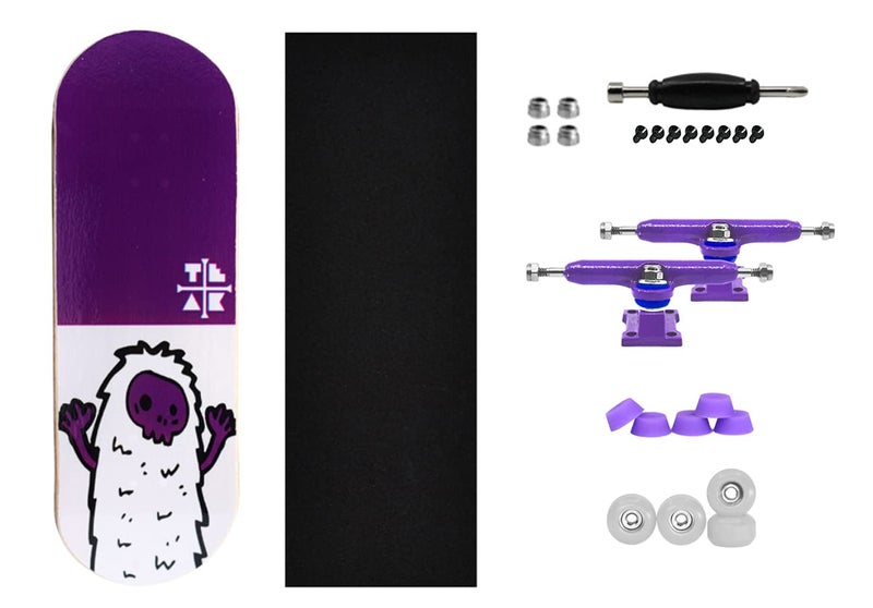 Teak Tuning 32mm Pro Fingerboard Heat Transfer Graphic Complete - Fully Assembled with Pro Level Parts - Pro Shaped Wood Deck (34x97mm), UltraSpin Wheels, Prodigy Trucks - Purple Yeti - Image 4