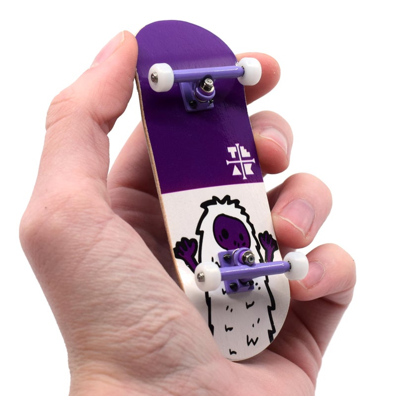 Teak Tuning 32mm Pro Fingerboard Heat Transfer Graphic Complete - Fully Assembled with Pro Level Parts - Pro Shaped Wood Deck (34x97mm), UltraSpin Wheels, Prodigy Trucks - Purple Yeti - Image 1
