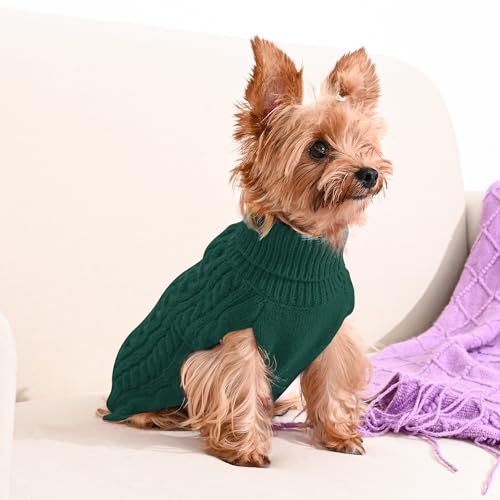 Lorehelina 2 Pack Dog Sweaters for Small Dogs Winter Turtleneck Pullover Cable Knit Fleece Stretch Puppy Doggie Chihuahua Toy Poodle Yorkie Pomeranian Boy Girl Pet Clothes (S, Green & Brown) - Image 5