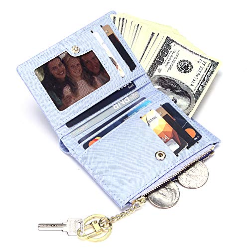 GEEAD Small Wallets for Women Bifold Slim Coin Purse Zipper ID Card Holder PU Leather Blue - Image 2