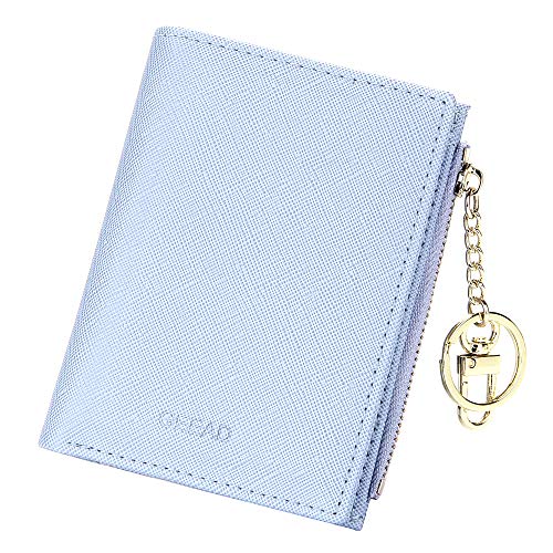 GEEAD Small Wallets for Women Bifold Slim Coin Purse Zipper ID Card Holder PU Leather Blue - Image 1