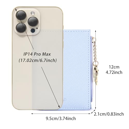GEEAD Small Wallets for Women Bifold Slim Coin Purse Zipper ID Card Holder PU Leather Blue - Image 3