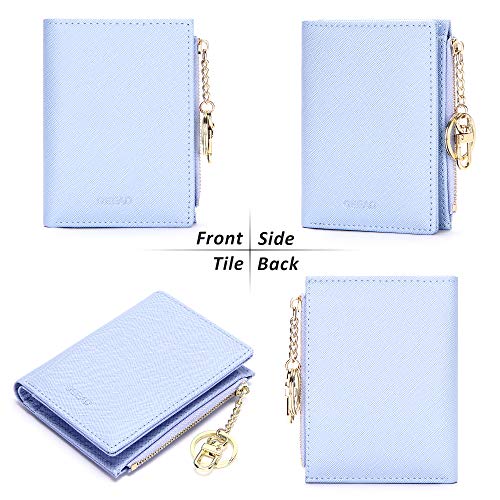 GEEAD Small Wallets for Women Bifold Slim Coin Purse Zipper ID Card Holder PU Leather Blue - Image 4