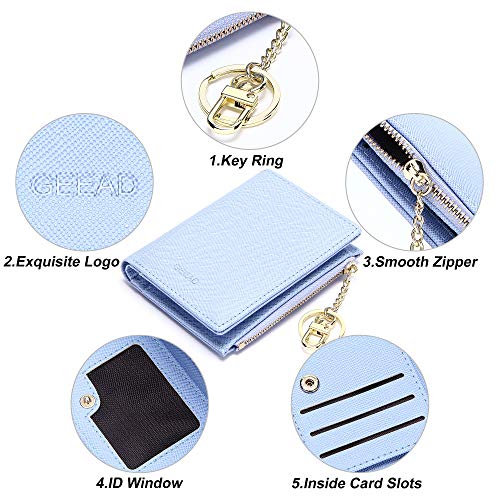 GEEAD Small Wallets for Women Bifold Slim Coin Purse Zipper ID Card Holder PU Leather Blue - Image 5