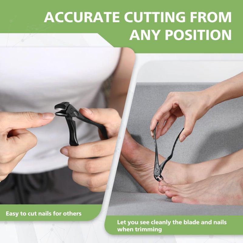 BALUCA Ergonomic Nail Clipper for Seniors - Toenail Clipper for Thick Toenails and Fingernails, Long Handle Nail Clippers with Catcher (Black, Long Handle) - Image 4