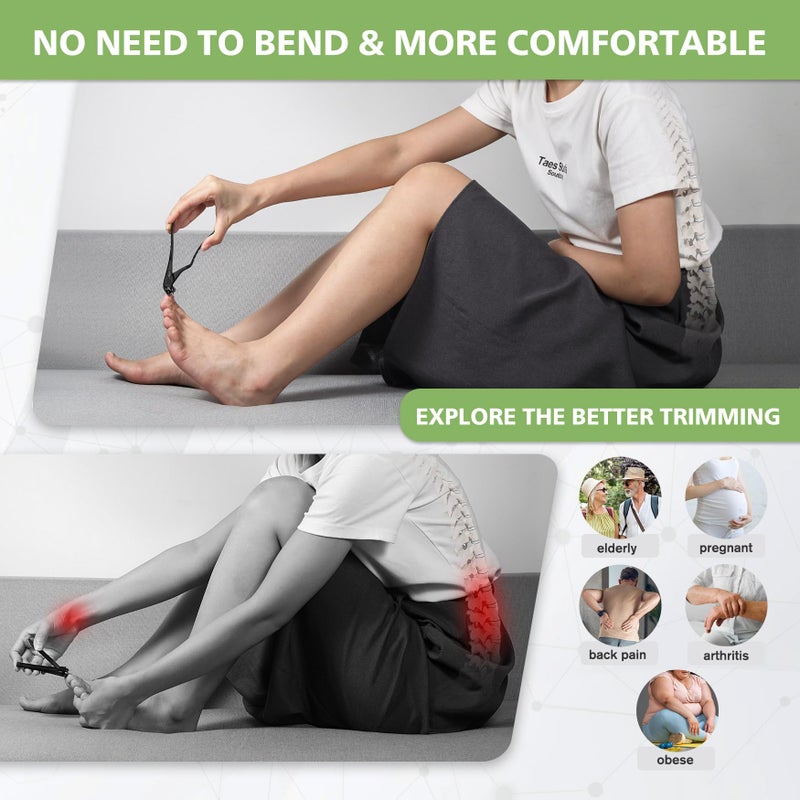 BALUCA Ergonomic Nail Clipper for Seniors - Toenail Clipper for Thick Toenails and Fingernails, Long Handle Nail Clippers with Catcher (Black, Long Handle) - Image 2
