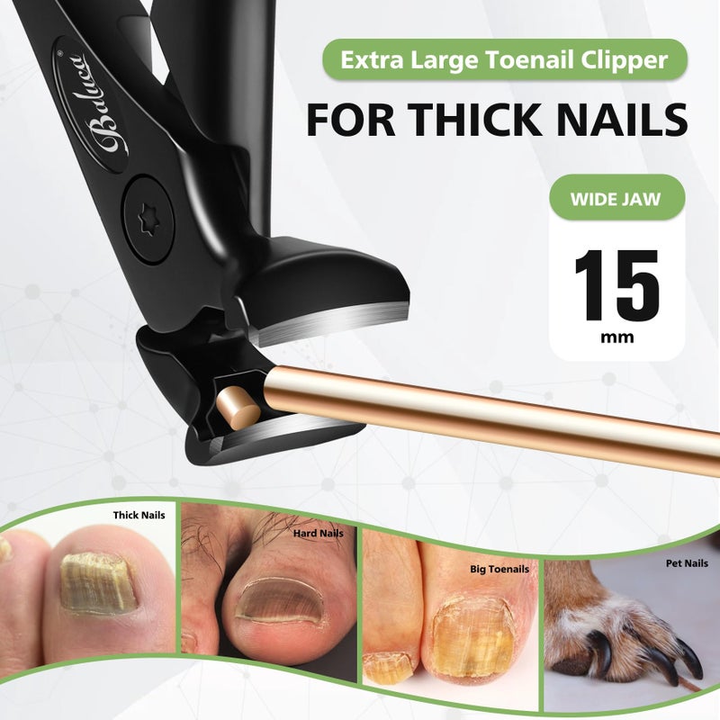 BALUCA Ergonomic Nail Clipper for Seniors - Toenail Clipper for Thick Toenails and Fingernails, Long Handle Nail Clippers with Catcher (Black, Long Handle) - Image 3