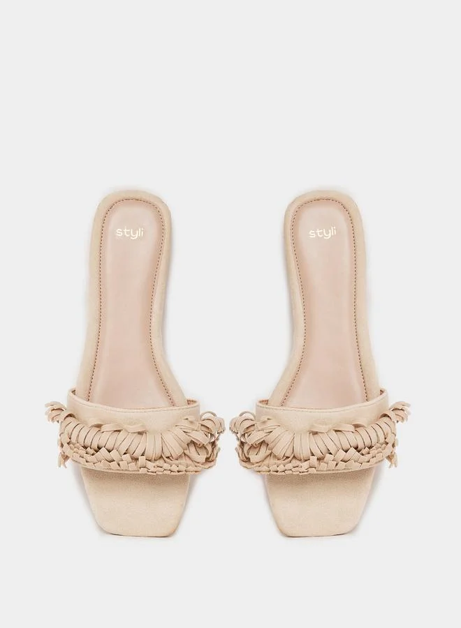 Styli Fringe Design Flat Sandals