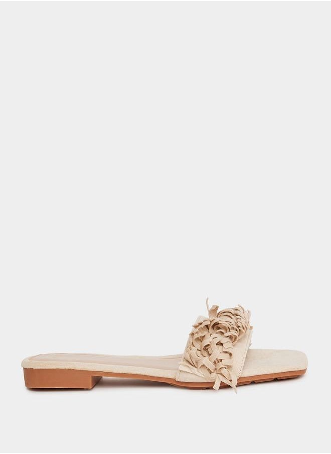 Styli Fringe Design Flat Sandals  - Image 1