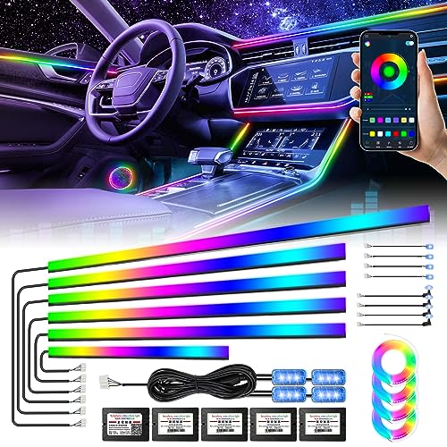 Amki Acrylic Interior Car Light, AMKI Car LED Strip Light with APP Sub Control, Car Accessories Fiber Optic Car Ambient Light Kit with RGB Dreamcolor 22 in 1 and 175 inches 593 LEDs 213 DIY and Music Modes - Image 1