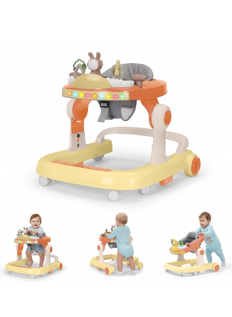 BAYBEE 2 in 1 Baby Walker for Kids, Baby Push Walker with 3 Adjustable Height, Speed Adjustable, Foldable Kids Walker with Light, Tray & Musical Toddler Walker for Baby 6 to 24 Months Boy Girl Yellow - Image 1