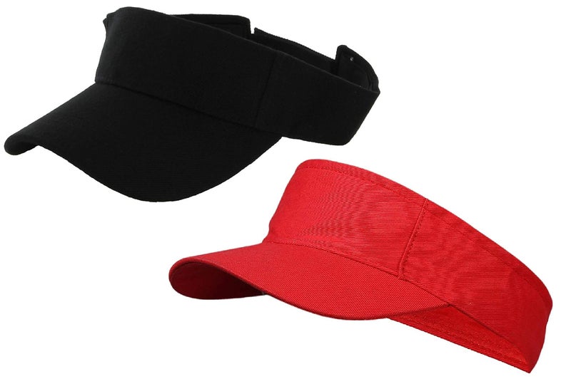 Zacharias Unisex Cotton Visors Tennis Cap Pack of 2 Black & Red - Image 2