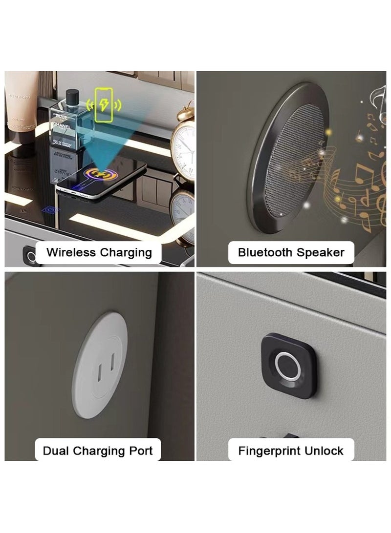 تابيت منصة ليلية ذكية ممتازة مع مكبر صوت لاسلكي ، بلوتوث ، قفل بصمة الأصابع ، وإضاءة ليلية قابلة للتعديل ، خزانة جنب السرير لغرفة المعيشة في غرفة النوم (رمادي داكن ، 50x40x46 سم) - Image 3